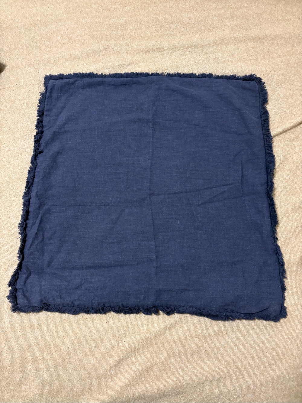 Fringed Navy Square Accent Pillow Shams 22x22  set of 2
